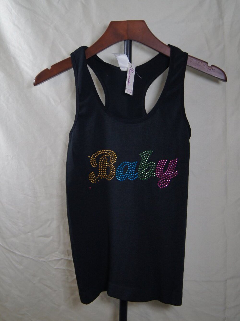 Black Rhinestone “Baby” Tank Top – Sleeveless Y2K Sparkle Tee by Amanda